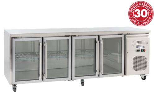 Exquisite Snack Size Under Bench, Bench Chiller with Four Glass Doors (2.2m)